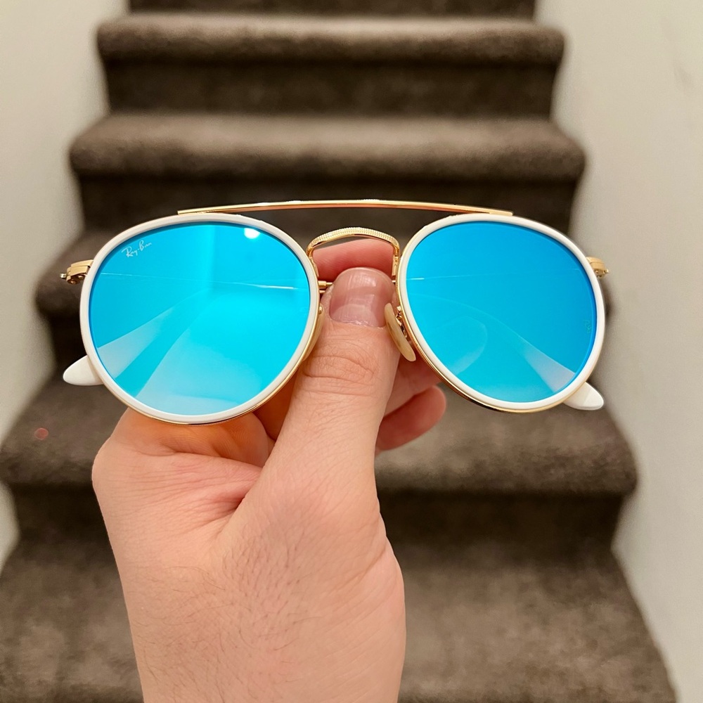 NEW Ray-Ban Round Double Bridge RB3647N 51-22 Sunglasses - Gold/Blue - Picture 3 of 6